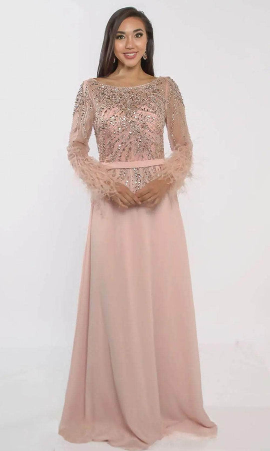 Terani Couture 241M2718 - Feather Embellished Long Sleeve Evening Dress