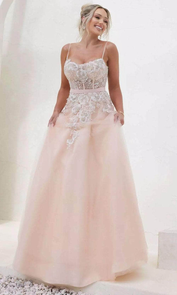 Terani Couture 241P2025 - Embroidered Corset Sleeveless Ballgown Ball Gowns 00 / Blush