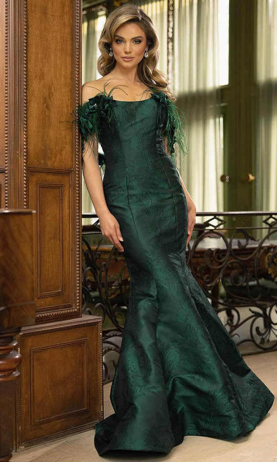 Terani Couture 242E3160 - Scoop Neck Off-Shoulder Evening Dress