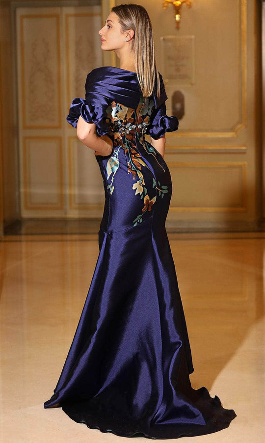 Terani Couture 242M3368 - V-Neck 3/4 Sleeve Evening Gown