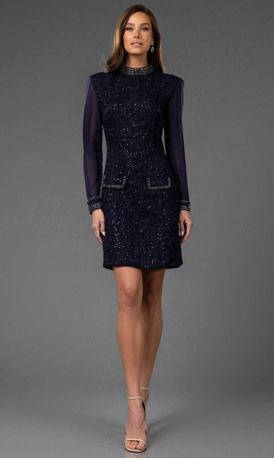 Terani Couture 251C4157 - Long Sleeve Tweed Cocktail Dress