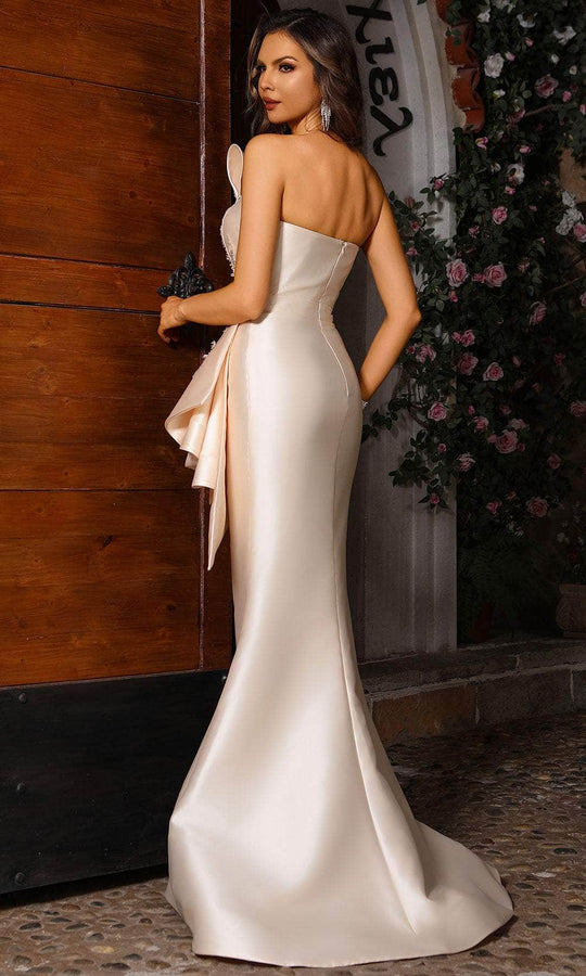 Terani Couture 251E4265 - Beaded Applique Asymmetric Evening Gown