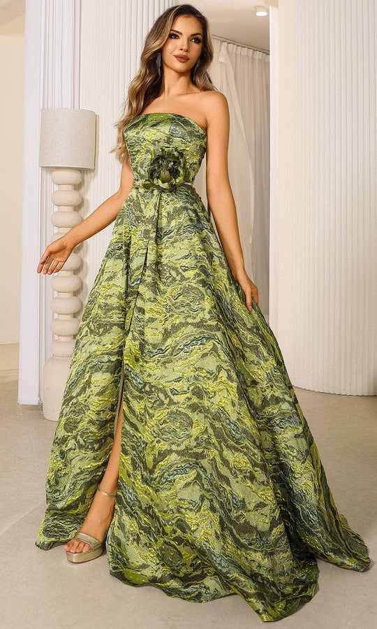 Terani Couture 251E4269 - Jacquard Straight Across Ballgown