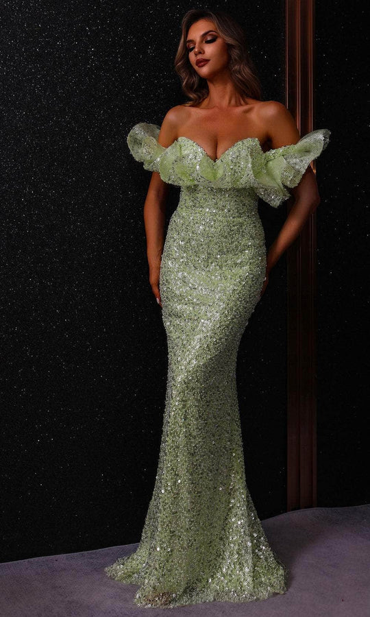 Terani Couture 251E4330 - Allover Sequin Ruffled Neckline Evening Gown