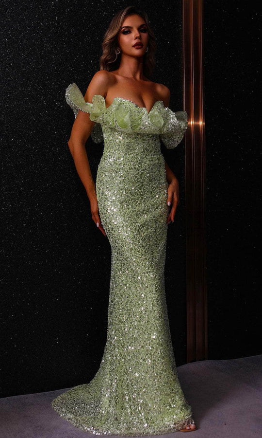 Terani Couture 251E4330 - Allover Sequin Ruffled Neckline Evening Gown