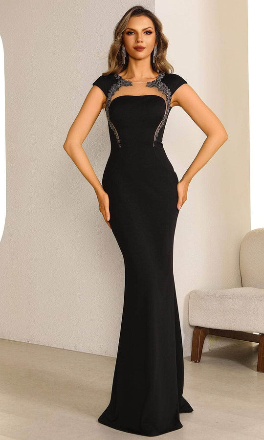 Terani Couture 251E4586 - Illusion Detail Cap Sleeve Evening Dress