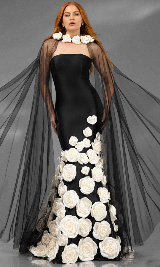 Terani Couture 251GL4184 - Floral Appliqued Straight Neck Evening Gown