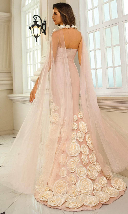 Terani Couture 251GL4184 - Floral Appliqued Straight Neck Evening Gown