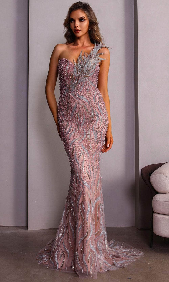 Terani Couture 251GL4315 - One Shoulder Elegant Trumpet Evening Gown