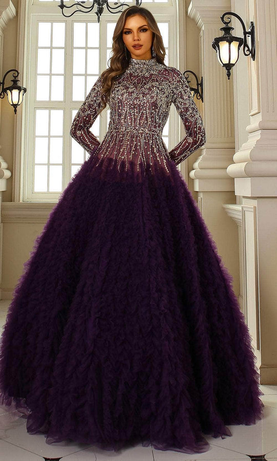 Terani Couture 251GL4318 - Long Sleeve Ruffled Ballgown