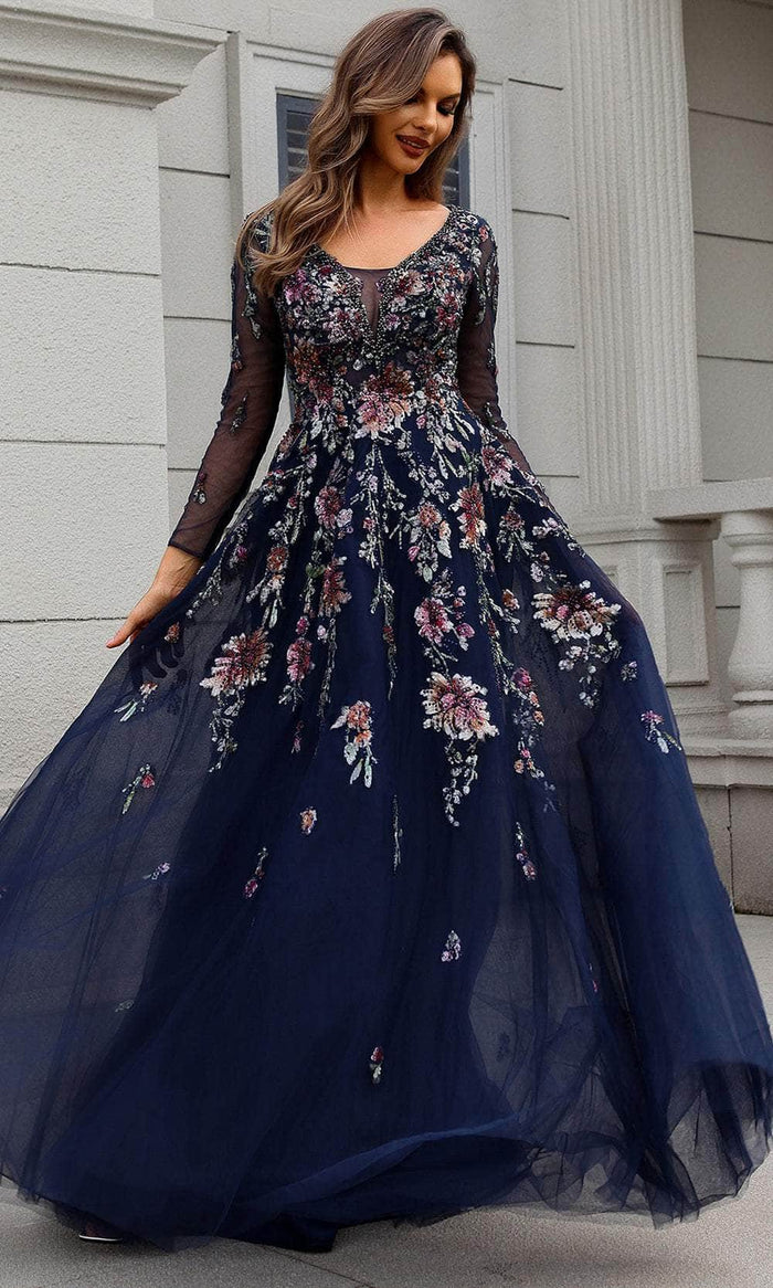 Terani Couture 251M4408 - Long Tulle Ballgown Dress - Sheer Long Sleeves, Floral Sequin, Beaded, Full Back, Concealed Zipper Closure, Sweep Train Couture Candy Terani Couture 251M4408 - Long Tulle Ballgown Dress - Sheer Long Sleeves, Floral Sequin, Beaded, Full Back, Concealed Zipper Closure, Sweep Train Couture Candy