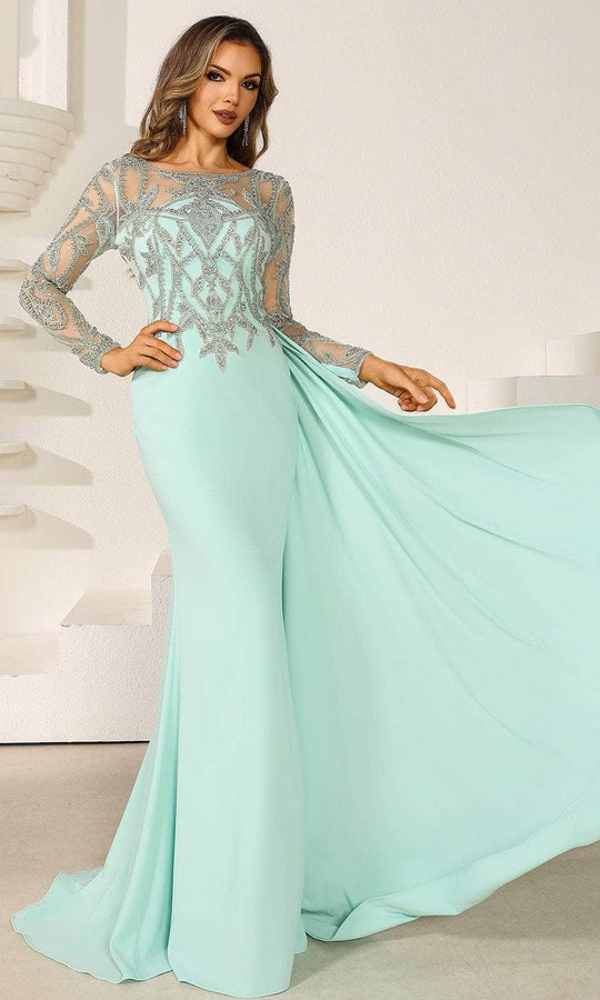 Terani Couture 251M4420 - Illusion Bateau Bead Encrusted Evening Gown