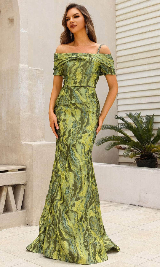 Terani Couture 251M4434 - Off Shoulder Lava Jacquard Evening Dress