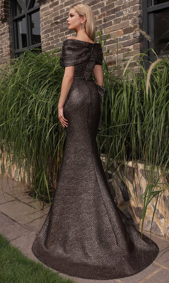 Terani Couture 251M4448 - Ruched Off Shoulder Metallic Evening Gown