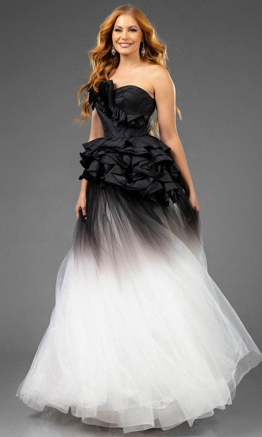 Terani Couture 251P4270 - Ruffled Bodice Strapless Tulle Prom Dress