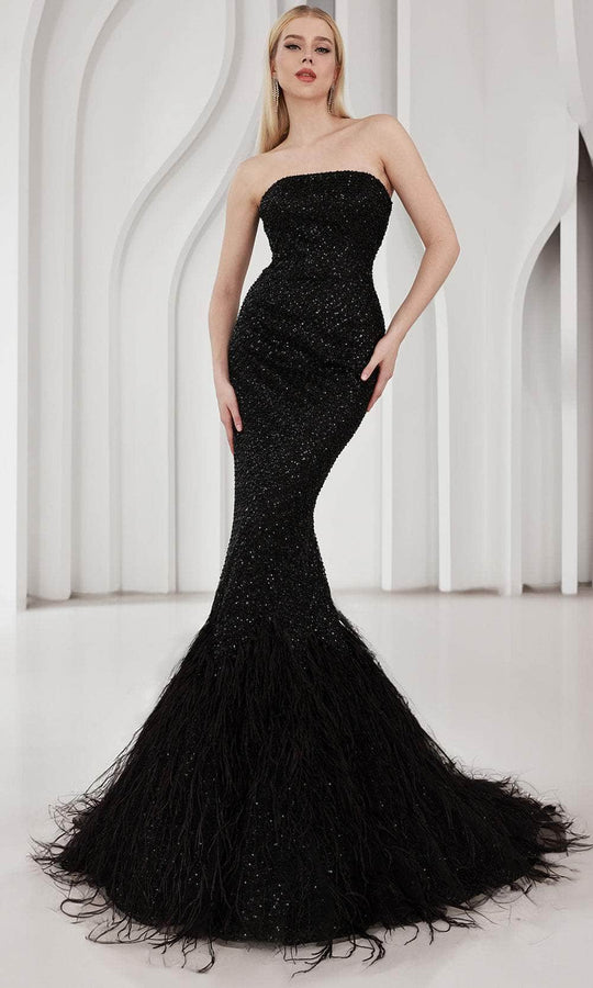 Terani Couture 251P4303 - Feathered Hem Strapless Prom Dress