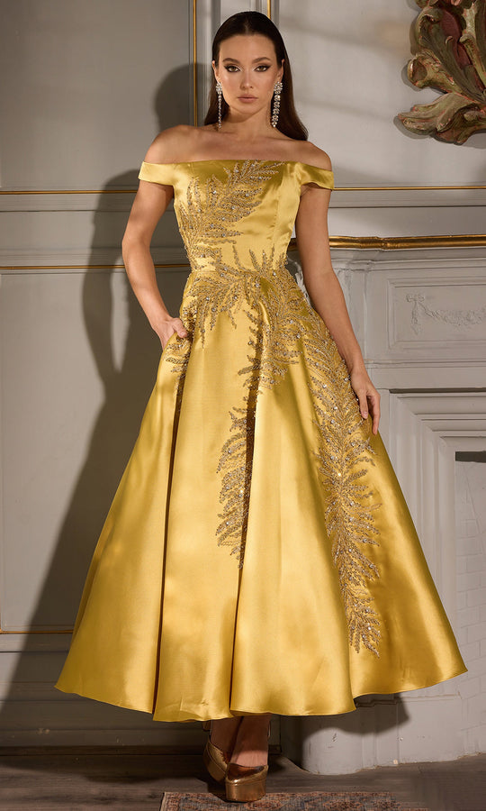 Terani Couture 252C5004 Embroidered Matte Satin Dress