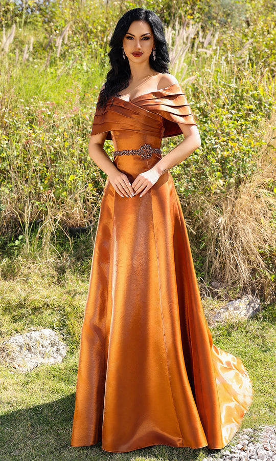 Terani Couture 252M5326 Beaded Pleated A-line Dress