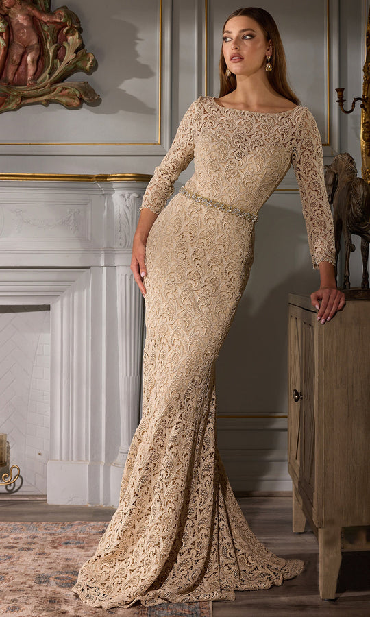 Terani Couture 252M5331 - Bateau Neck Metallic Lace Gown