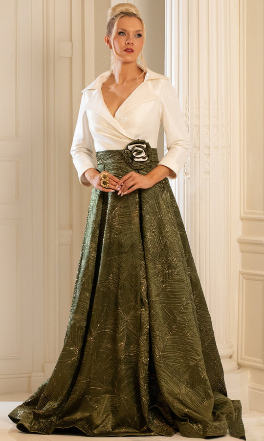 Terani Couture 252M5522 - Textured A-line Gown with Belted Waist