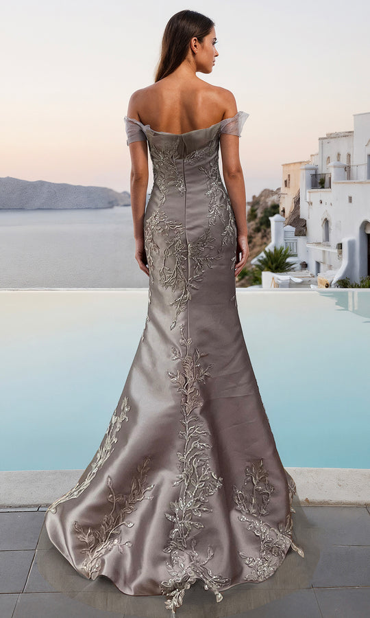 Terani Couture 261E6270 - Leaf Embroidered Off Shoulder Gown