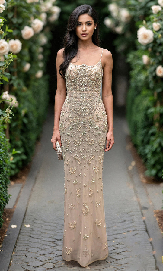 Terani Couture 261GL6366 - Beaded Scoop Neck Sheath Gown