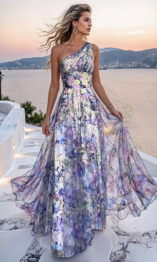 Terani Couture 261P6696 - One Shoulder Floral Chiffon Gown
