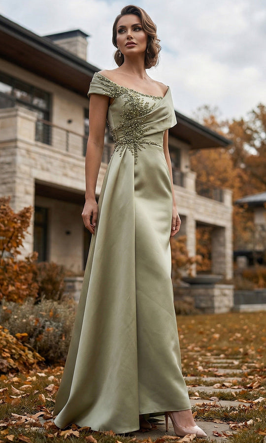 Terani Couture 262M7278 - Asymmetric Overlay Beaded Sheath Formal Gown