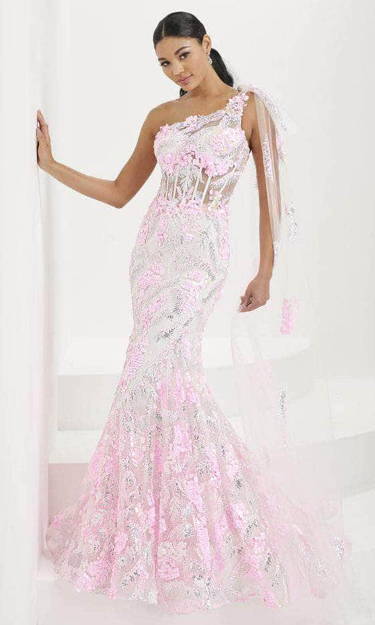 Tiffany Designs 16082 - Sequined Illusion Cape Evening Gown