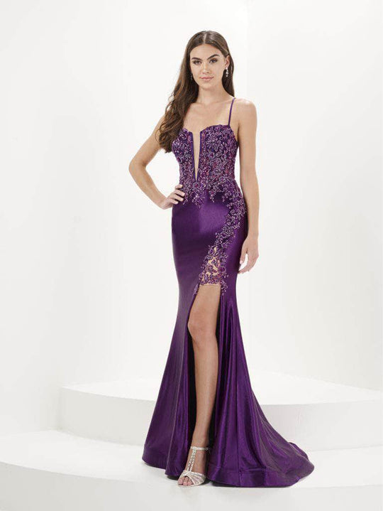 Tiffany Designs 16086 - Beaded Appliqued V-Neck Evening Gown