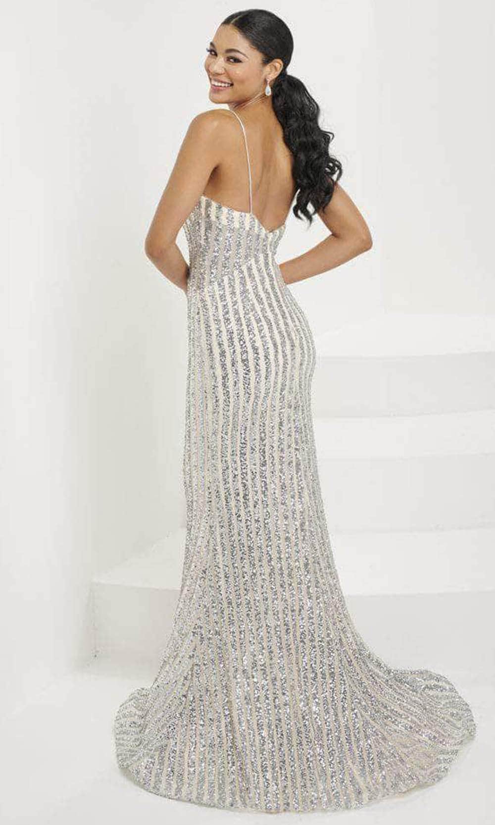 Tiffany Designs 16092 - Striped Sequin Plunging Evening Gown – Couture ...
