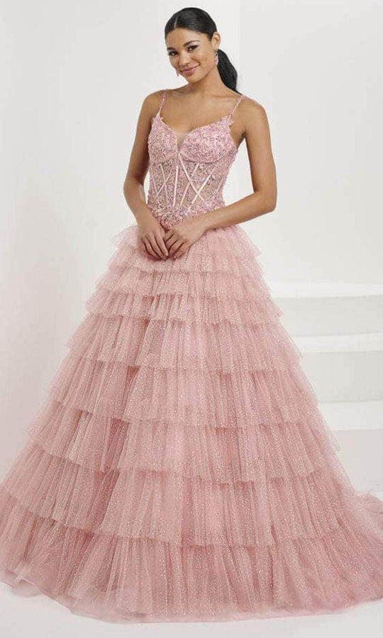 Tiffany Designs 16099 - Floral Appliqued Tiered Ballgown