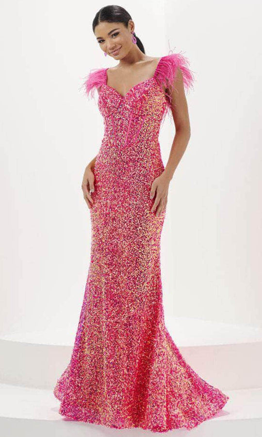 Tiffany Designs 16106 - Sweetheart Feather Sleeve Evening Gown