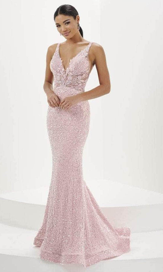 Tiffany Designs 16110 - Floral Appliqued Illusion Evening Gown