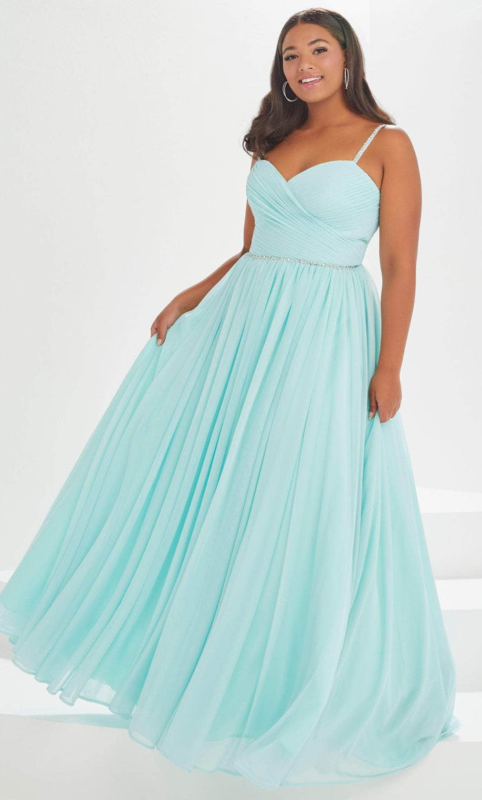 Tiffany Designs by Christina Wu 16036 - Pleated Chiffon Prom Gown Prom Dresses 14W / Aqua