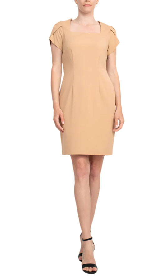 Connected Apparel TJE40482 - Square Neck Crepe Fitted Dress