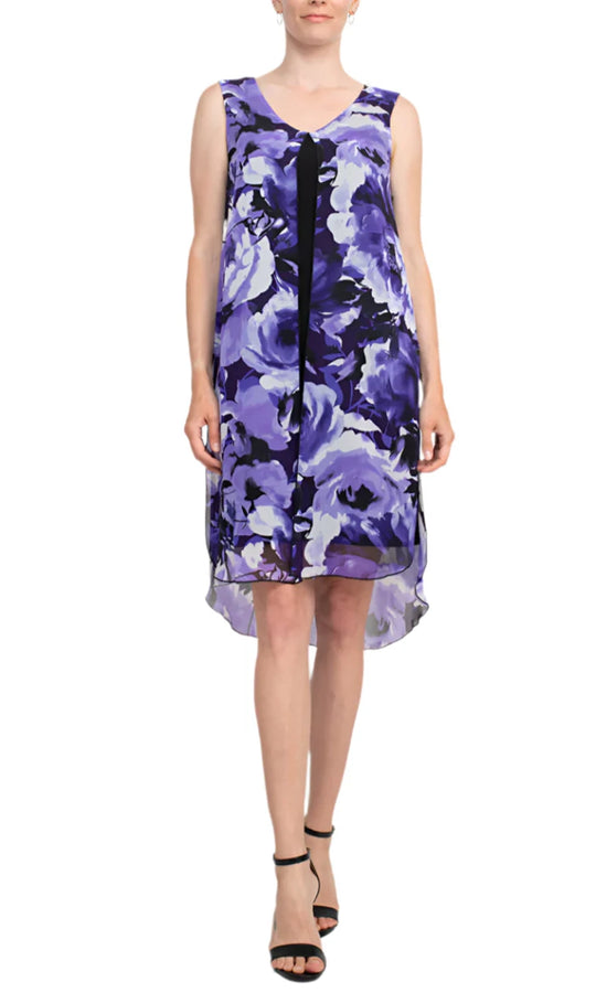 Connected Apparel TJM03824 - Floral Print Chiffon Overlay Dress