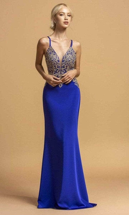 Trevi Collection - Beaded Appliqued Evening Gown L2185