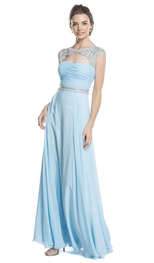 Trevi Collection - Beaded Ruched A-Line Evening Dress Bridesmaid Dresses XXS / Aqua