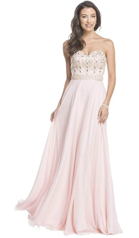 Trevi Collection - Beaded Strapless A-Line Evening Dress Evening Dresses XXS / Babypink