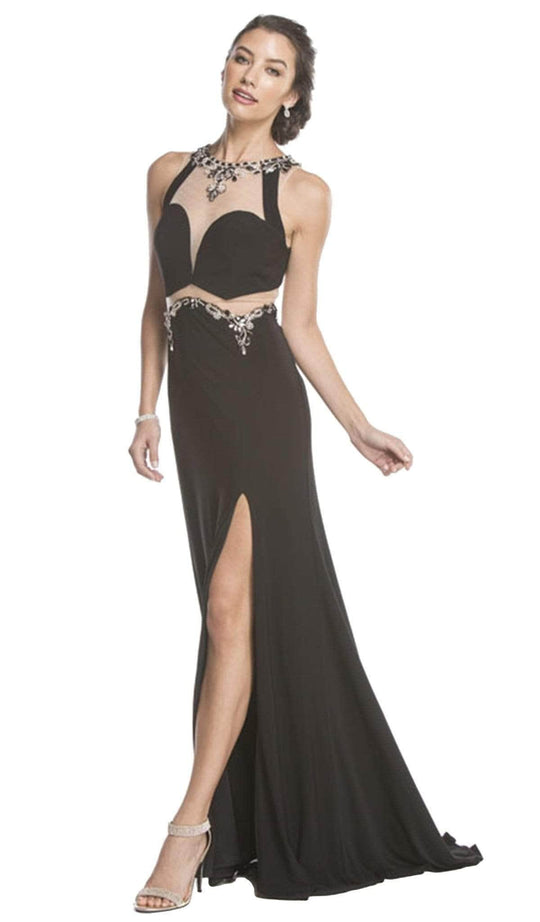 Trevi Collection - Bedazzled Halter Sheath Affordable Prom Dress Prom Dresses XXS / Black