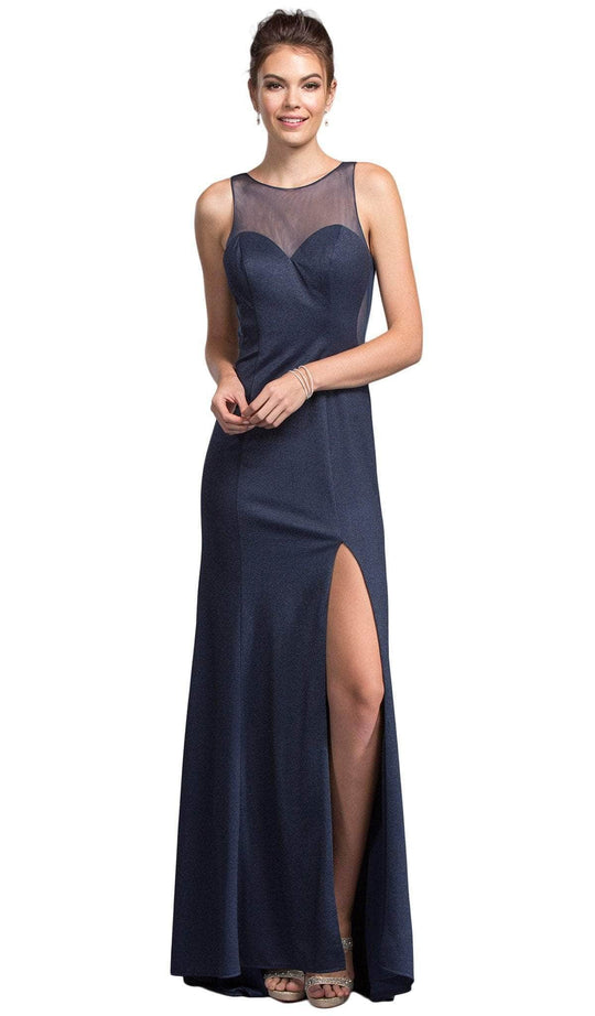 Trevi Collection - Chic Illusion Bateau Affordable Prom Dress Evening Dresses XXS / Navy