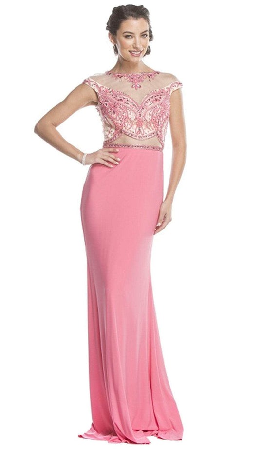 Trevi Collection - Embellished Cap Sleeve Affordable Prom Dress Prom Dresses