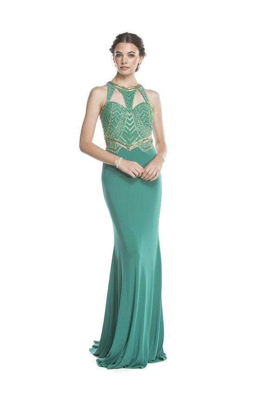 Trevi Collection Embellished Halter Sheath Prom Dress L1669 Prom Dresses 2XL / Emerald