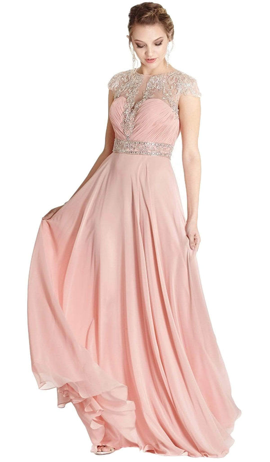 Trevi Collection - Embellished Ruched Illusion Jewel Prom Dress Bridesmaid Dresses XXS / Blush