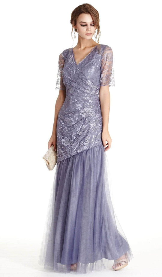 Trevi Collection - Embellished V-neck Trumpet Evening Dress Mother of the Bride Dresses XXS / Gray