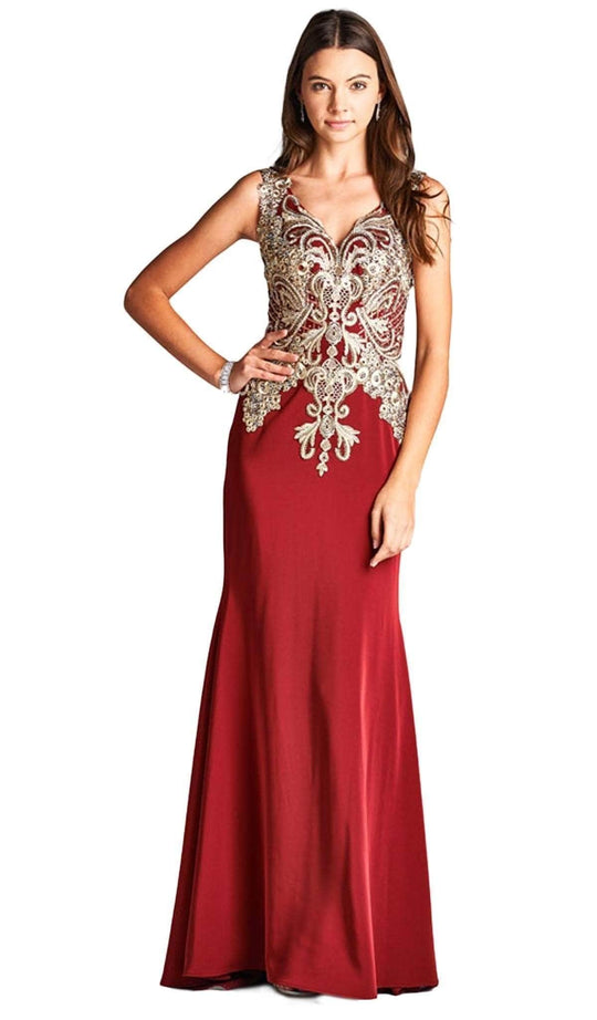 Trevi Collection - Embroidered Sheath Evening Dress L1695