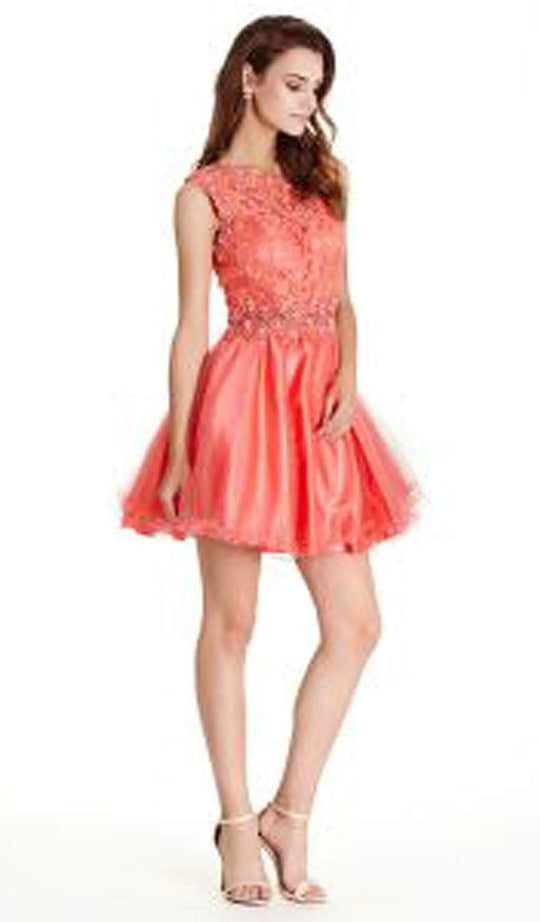 Trevi Collection - Floral Lace A-line Homecoming Dress Homecoming Dresses XXS / Coral