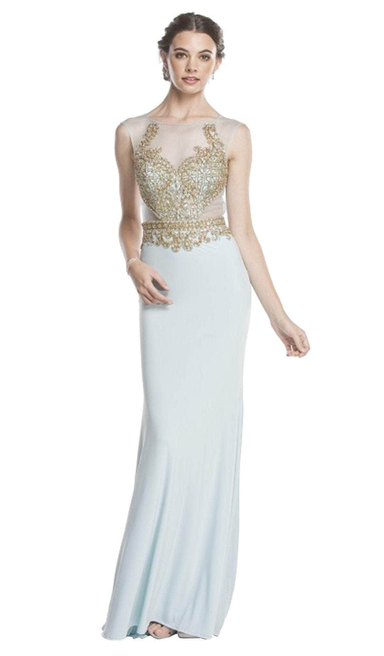 Trevi Collection - Gilded Illusion Bateau Sheath Prom Dress Prom Dresses XXS / Sky Blue-Gold