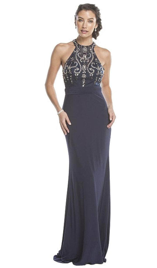 Trevi Collection - High Halter Fitted Prom Gown L1581